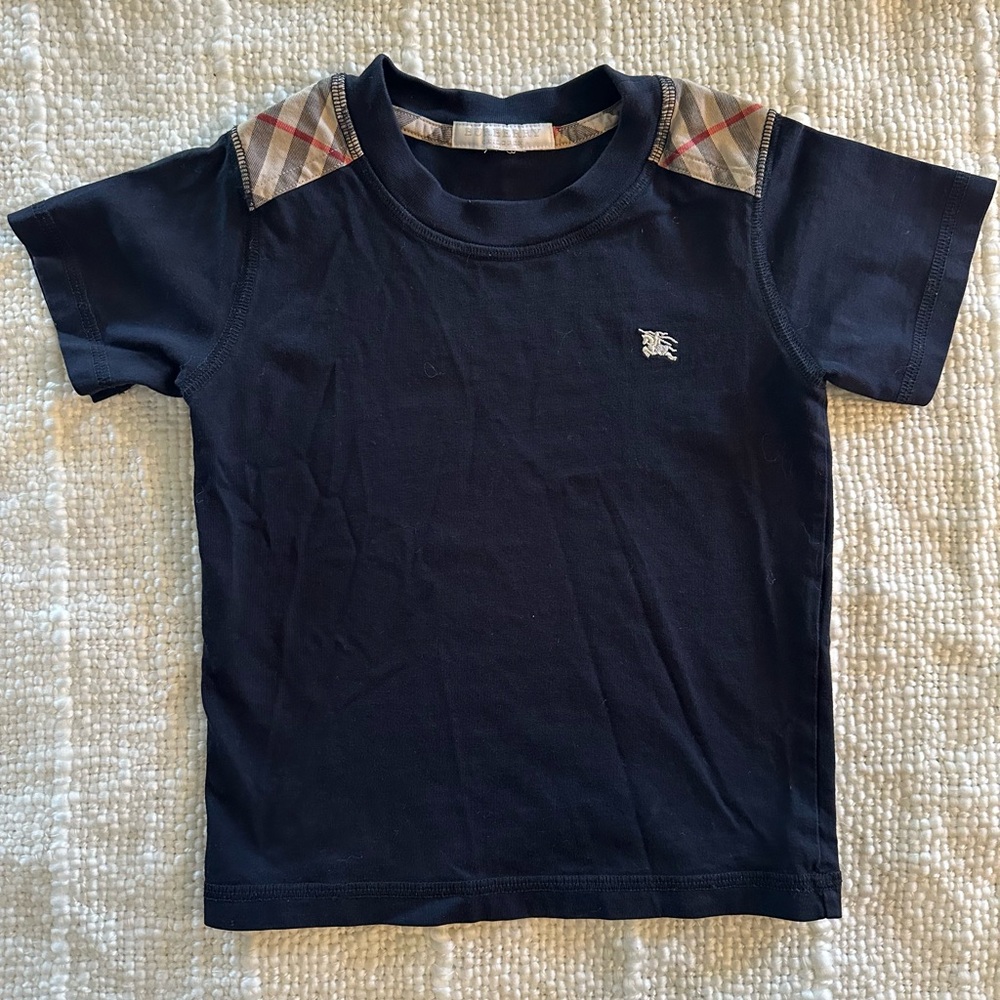 Burberry Navy Blue Kids Shirt with Plaid Accents